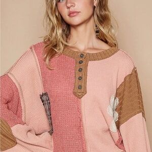 POL Pink and Brown Patchwork Top